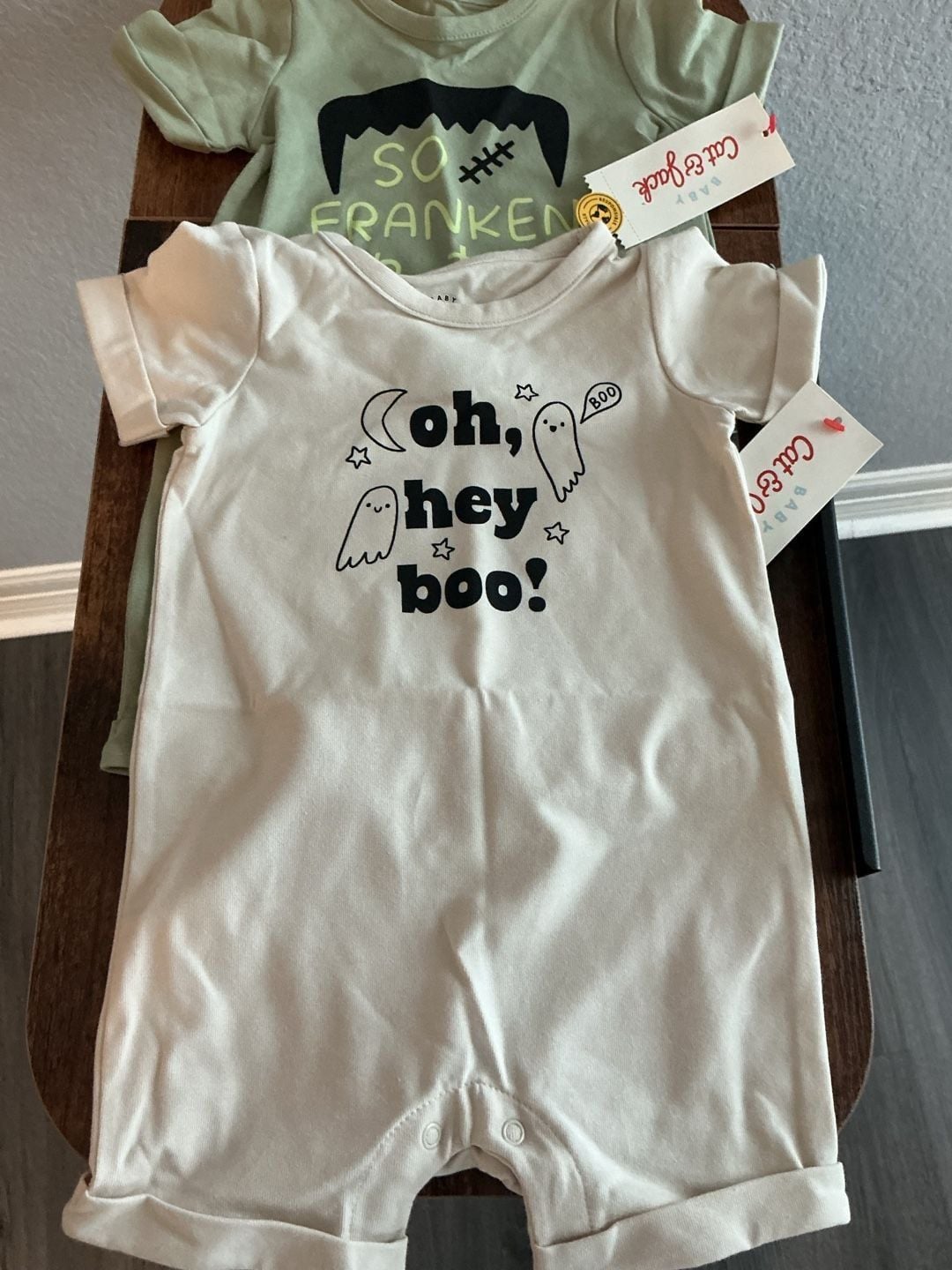Bundle Cat & Jack Baby Oh Hey Boo- Frankencute Romper Size 6-9M White Halloween 1