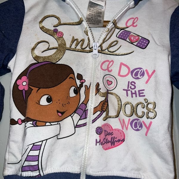 Disney Doc McStuffins Zip-Up Hoodie Size 5T White Blue Gold