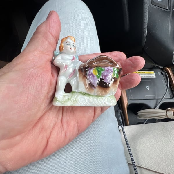 Vintage Occupied Japan Porcelain Cherub Figurine Toothpick Holder
