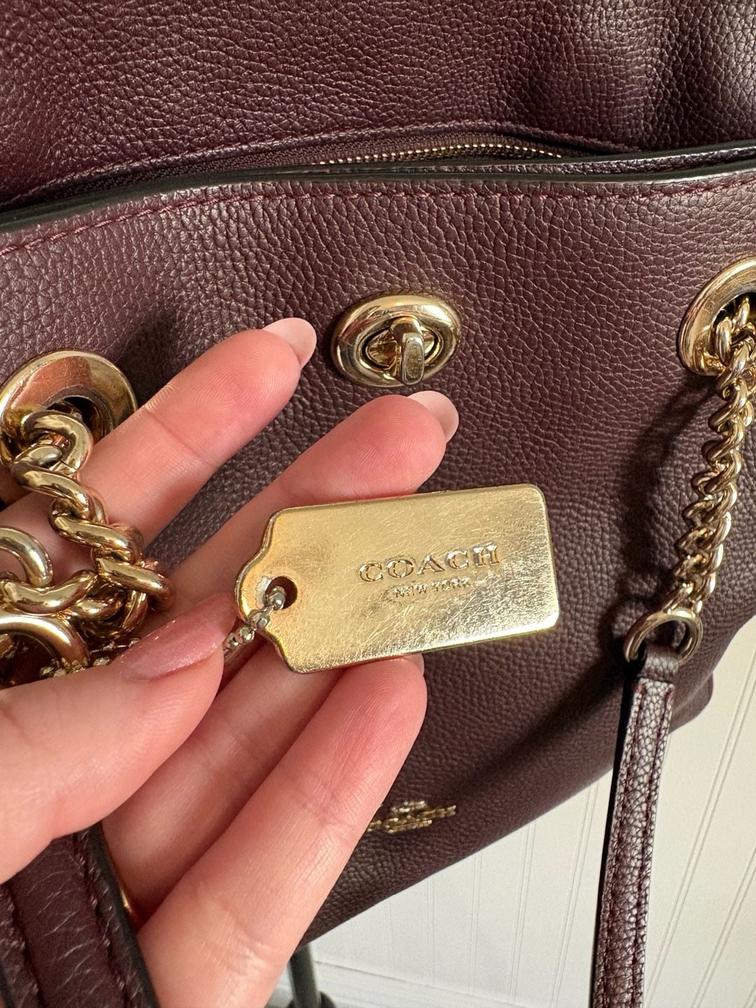 Coach Turnlock Chain Tote 27 Oxblood Leather 9