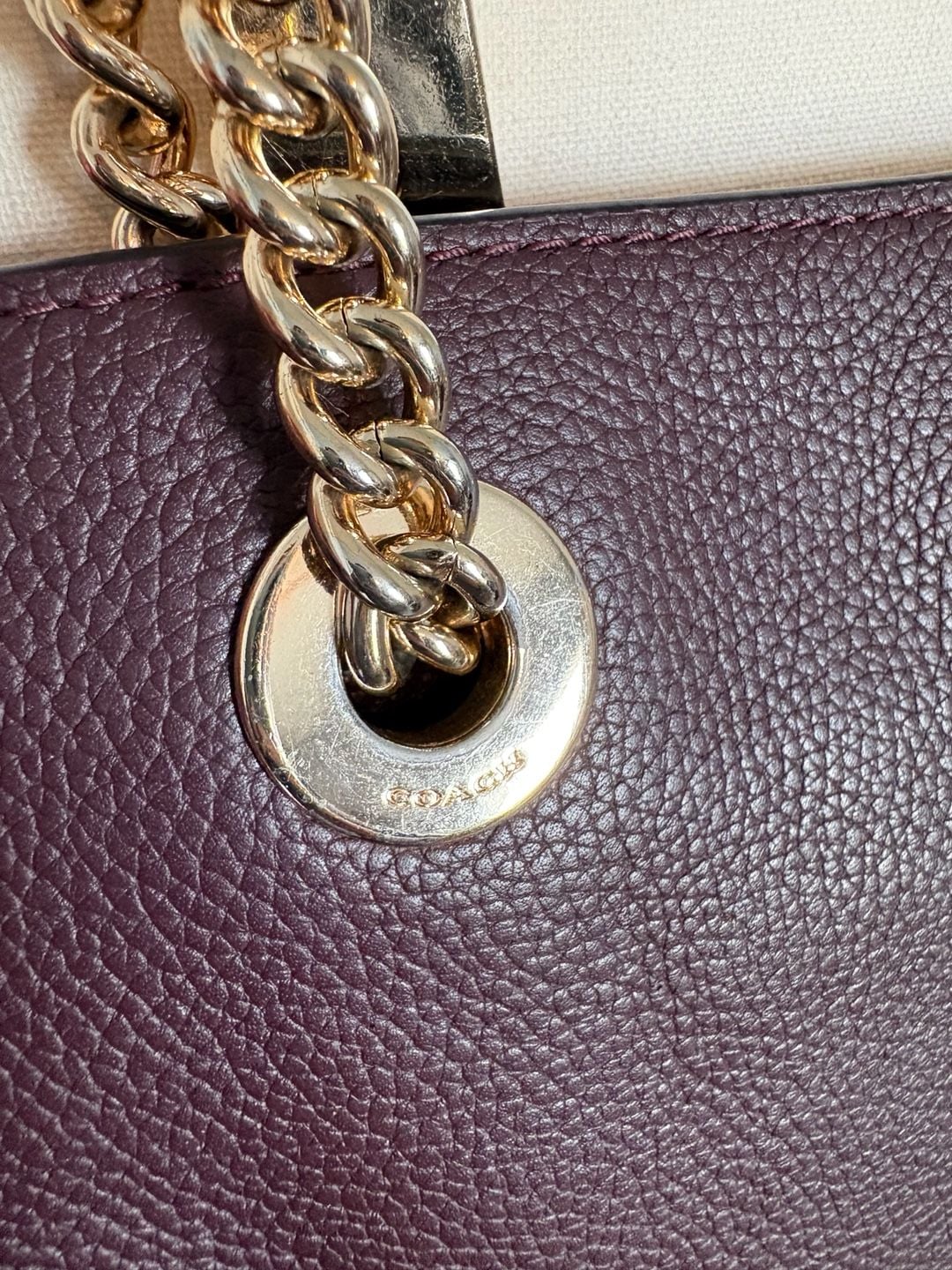 Coach Turnlock Chain Tote 27 Oxblood Leather 11