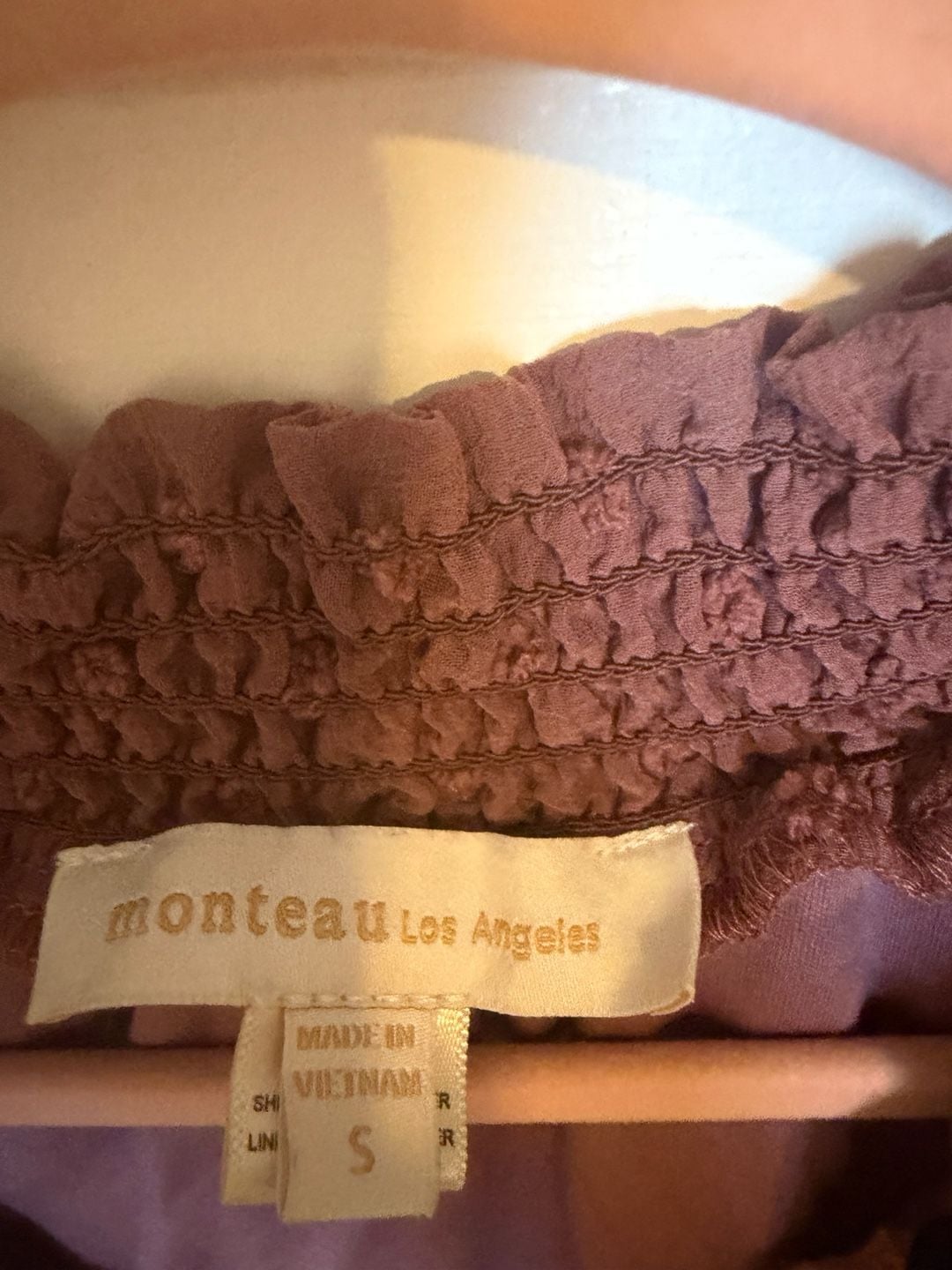 Monteau Los Angeles Dress Size S Mauve Polka Dot Flutter Sleeve V-Neck 6