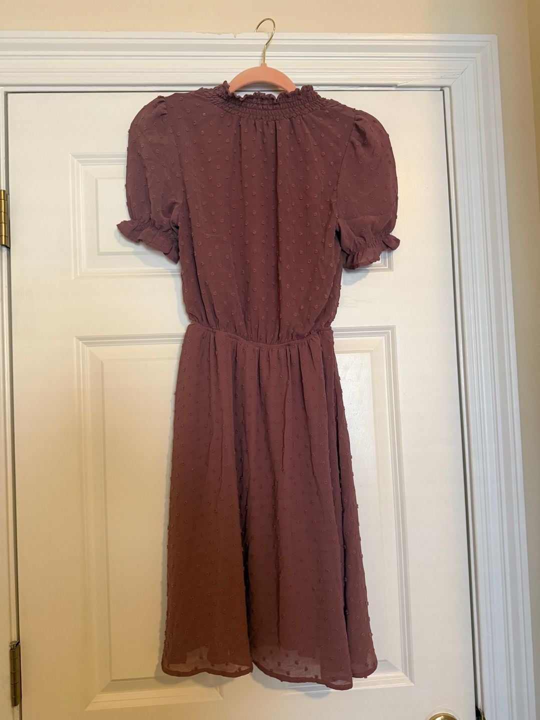 Monteau Los Angeles Dress Size S Mauve Polka Dot Flutter Sleeve V-Neck 7