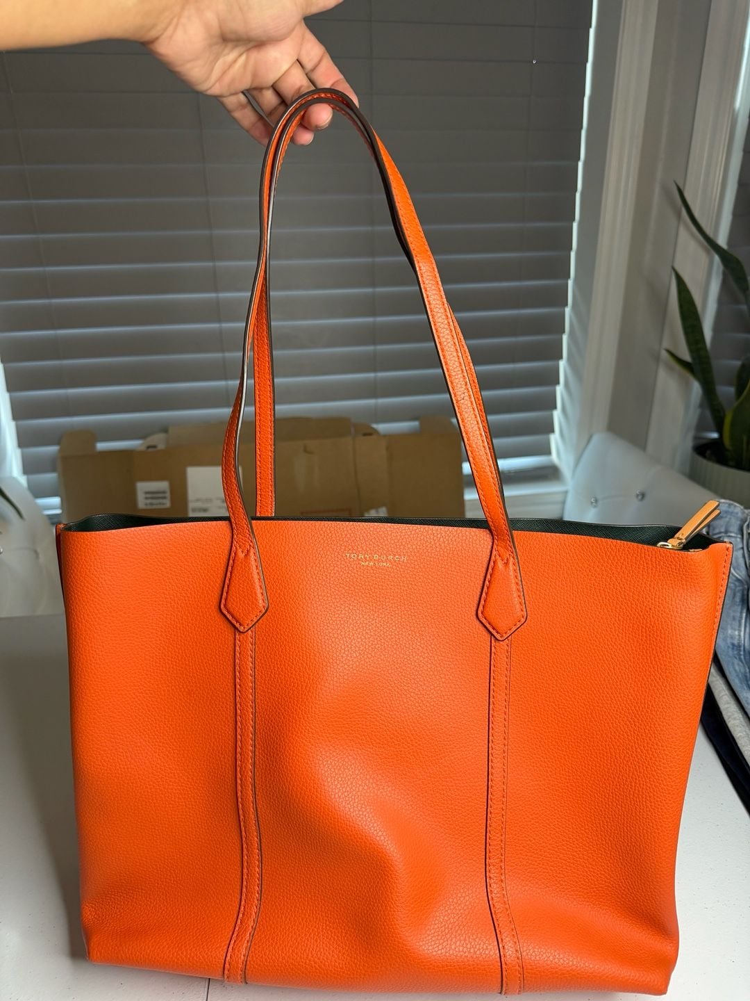 Tory Burch Perry Tote Bag Orange Leather 2
