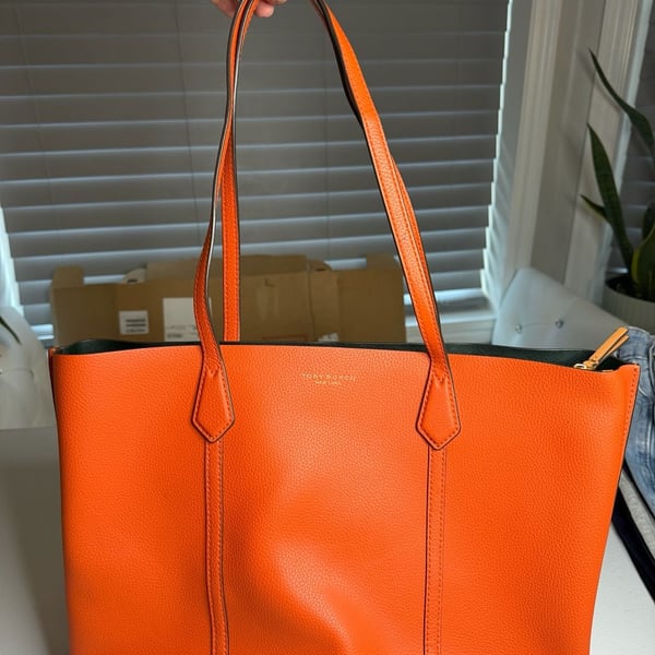 Tory Burch Perry Tote Bag Orange Leather