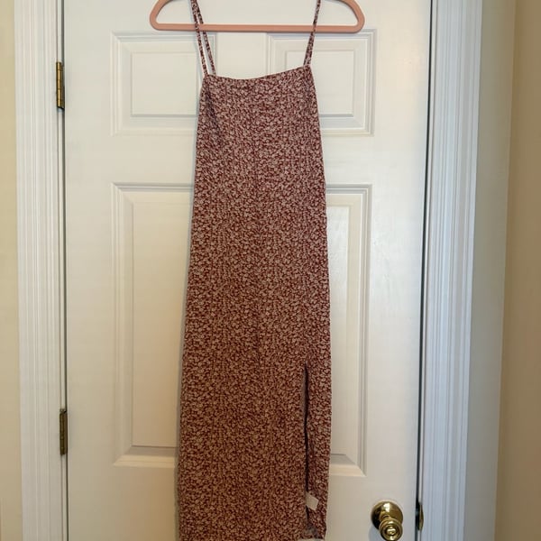 Aeropostale Floral Midi Dress Size M Brown/rust White Spaghetti Straps Slit