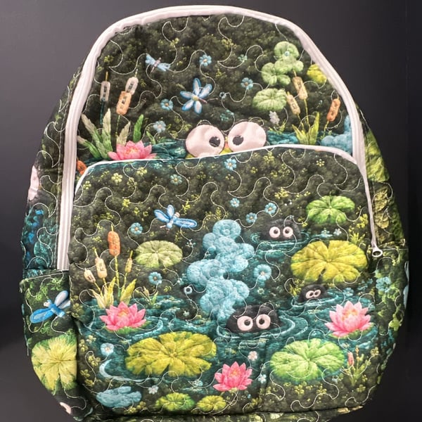 Cute Kawaii Frog Green Quilted lLilly Pad Pond Backpack