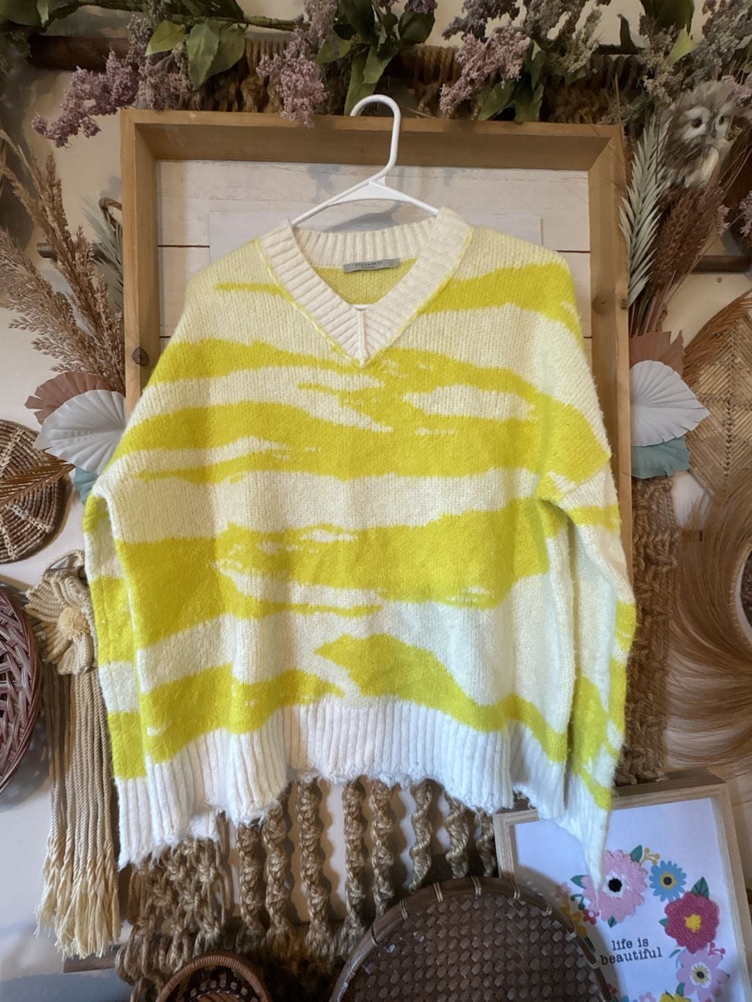 AllSaints Tiga V-Neck Sweater X-Small Sunshine White 2