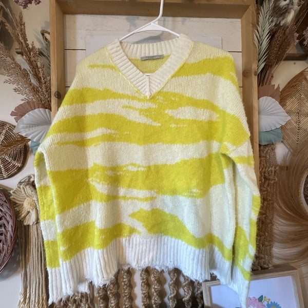 AllSaints Tiga V-Neck Sweater X-Small Sunshine White