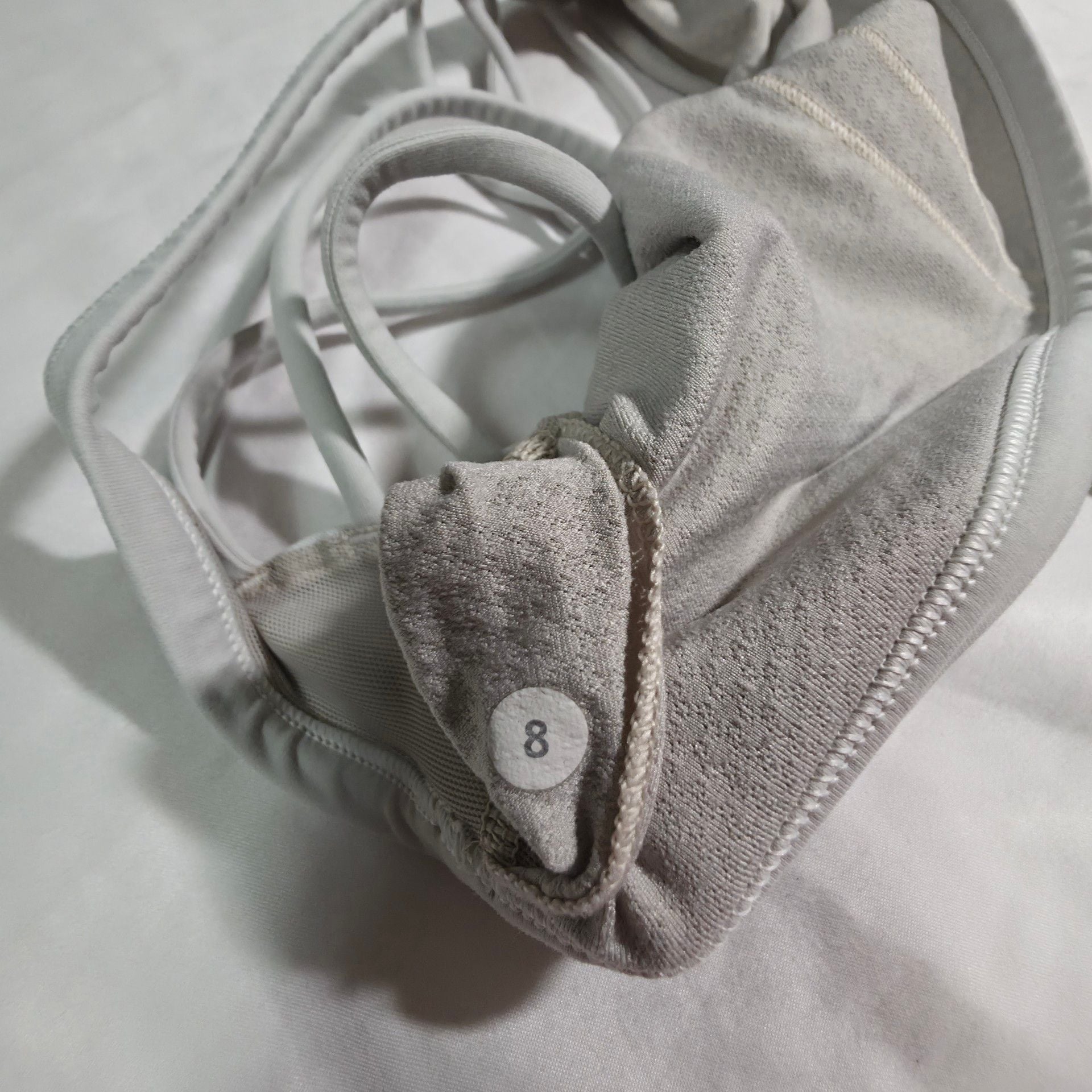 Lululemon Free To Be Wild Sports Bra Size 8 Light Gray Strappy Back 3