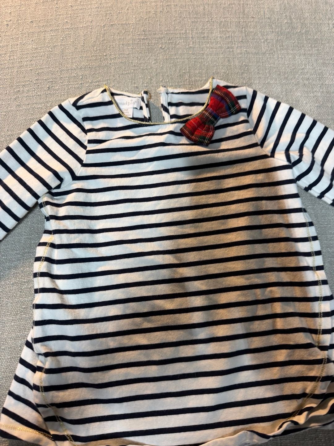 Mudpie Long Sleeve Striped Tunic Top with Plaid Bow Large (4T-5T) 3