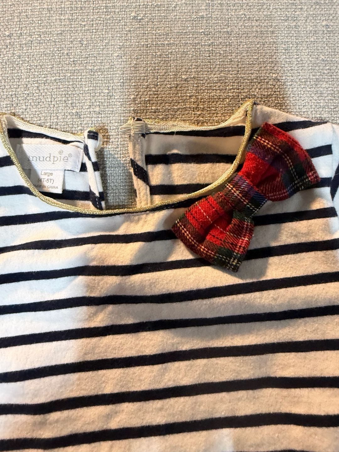 Mudpie Long Sleeve Striped Tunic Top with Plaid Bow Large (4T-5T) 4