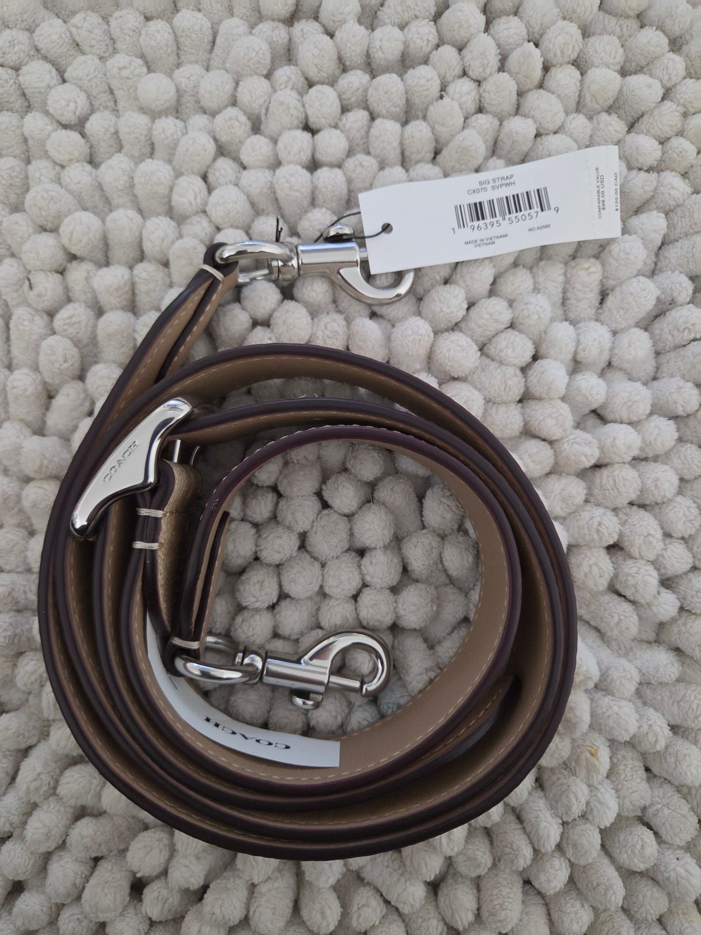 Coach Reversible Replacement Adjustable Bag Strap Khaki Beige Silver 12