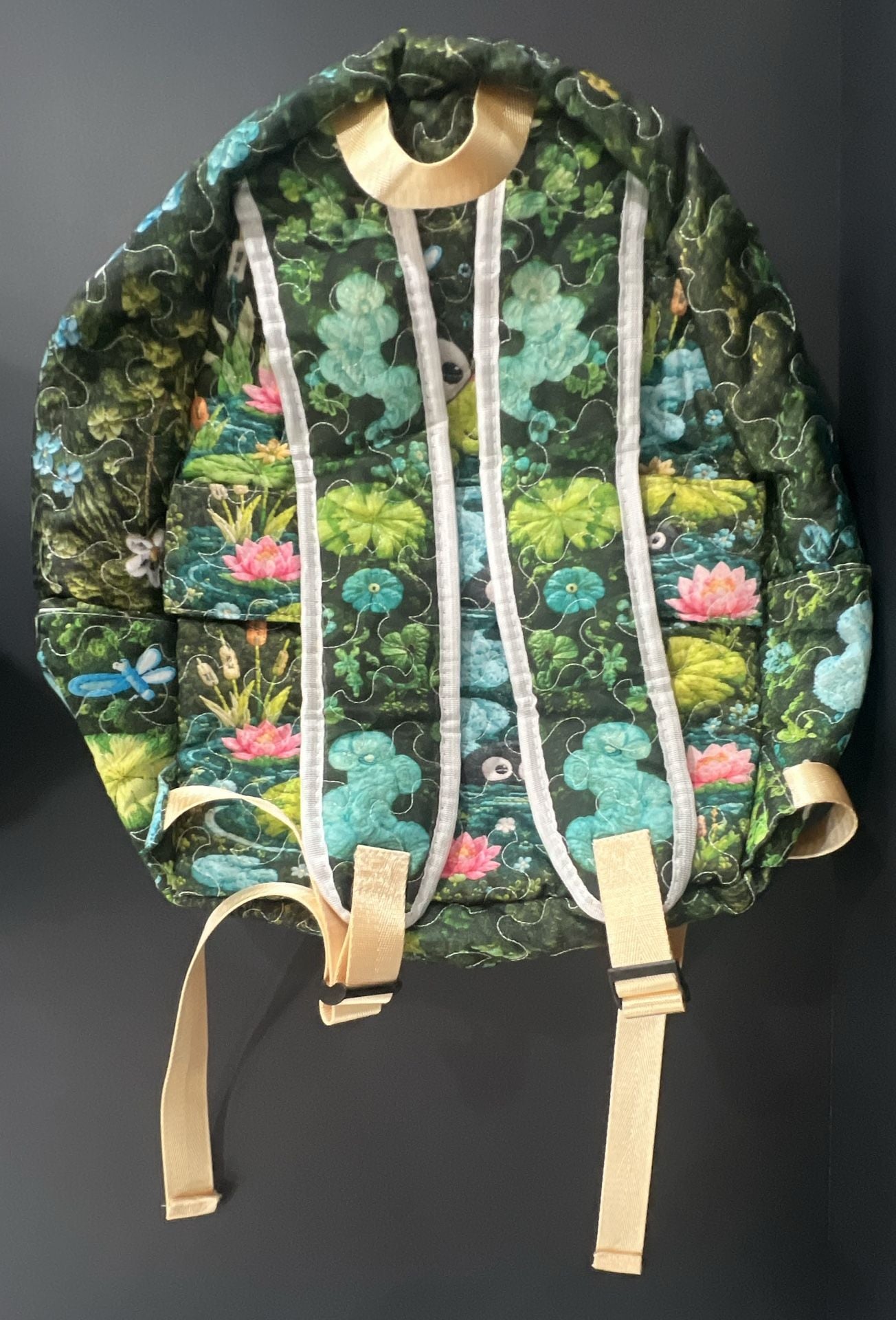 Cute Kawaii Frog Green Quilted lLilly Pad Pond Backpack 3