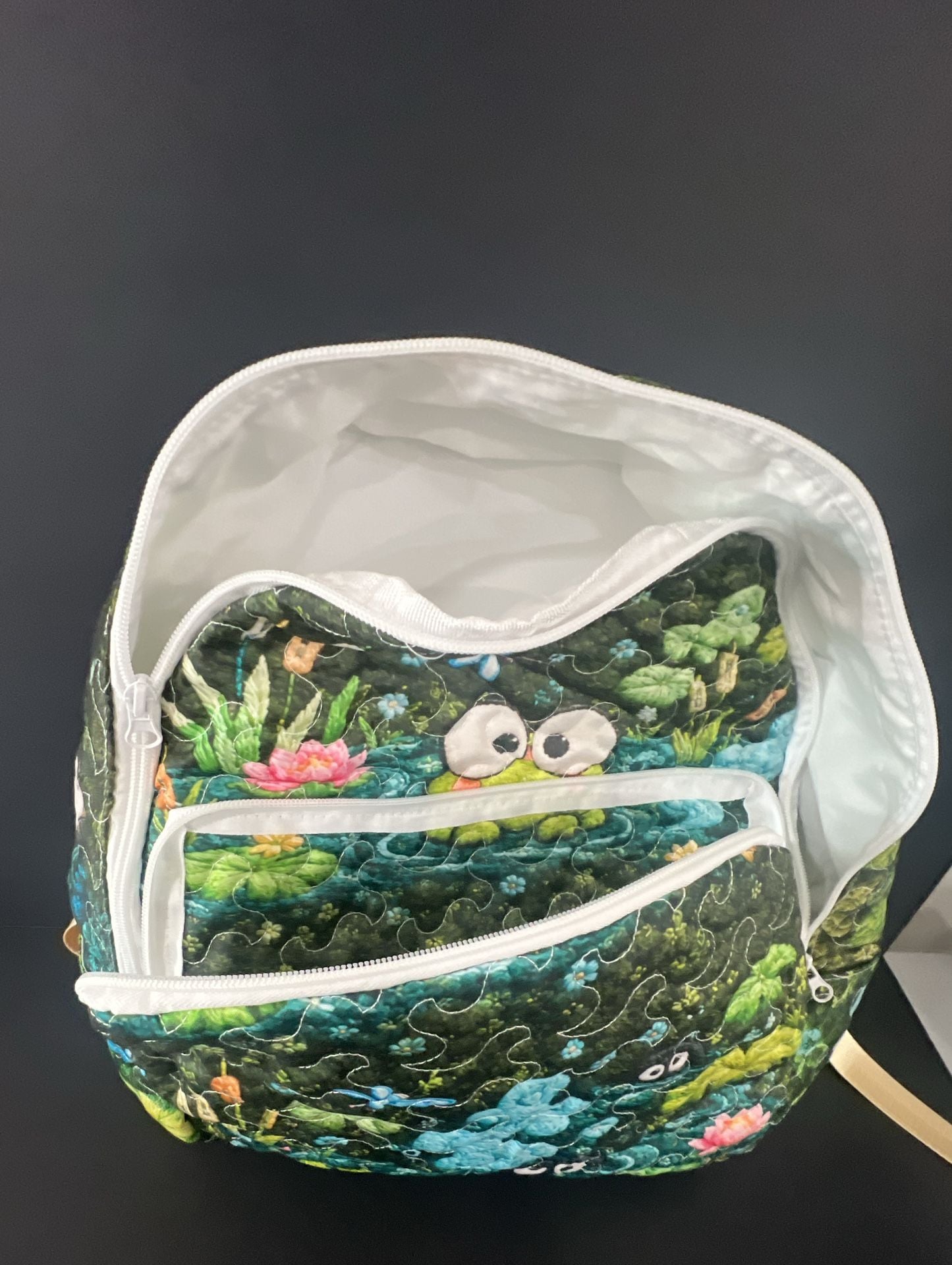 Cute Kawaii Frog Green Quilted lLilly Pad Pond Backpack 5