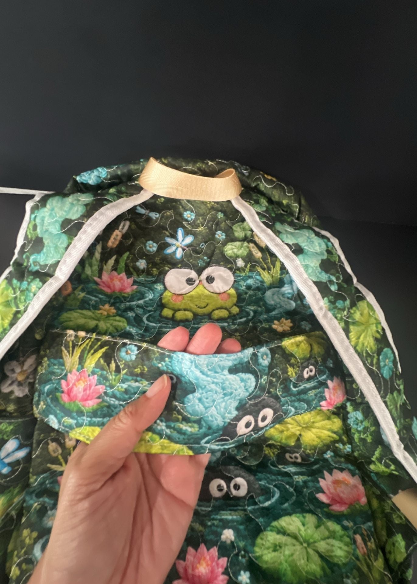 Cute Kawaii Frog Green Quilted lLilly Pad Pond Backpack 6