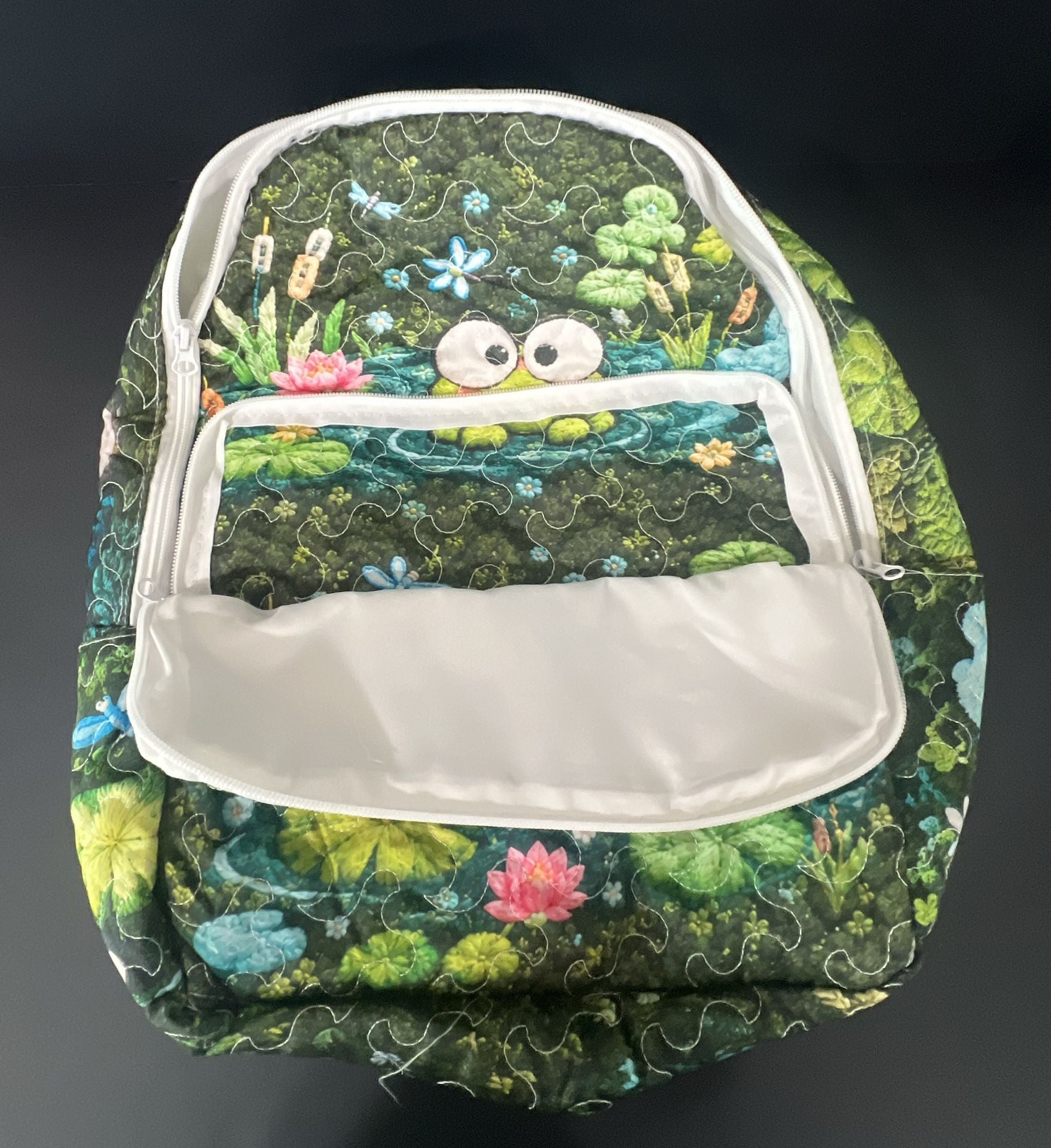 Cute Kawaii Frog Green Quilted lLilly Pad Pond Backpack 7