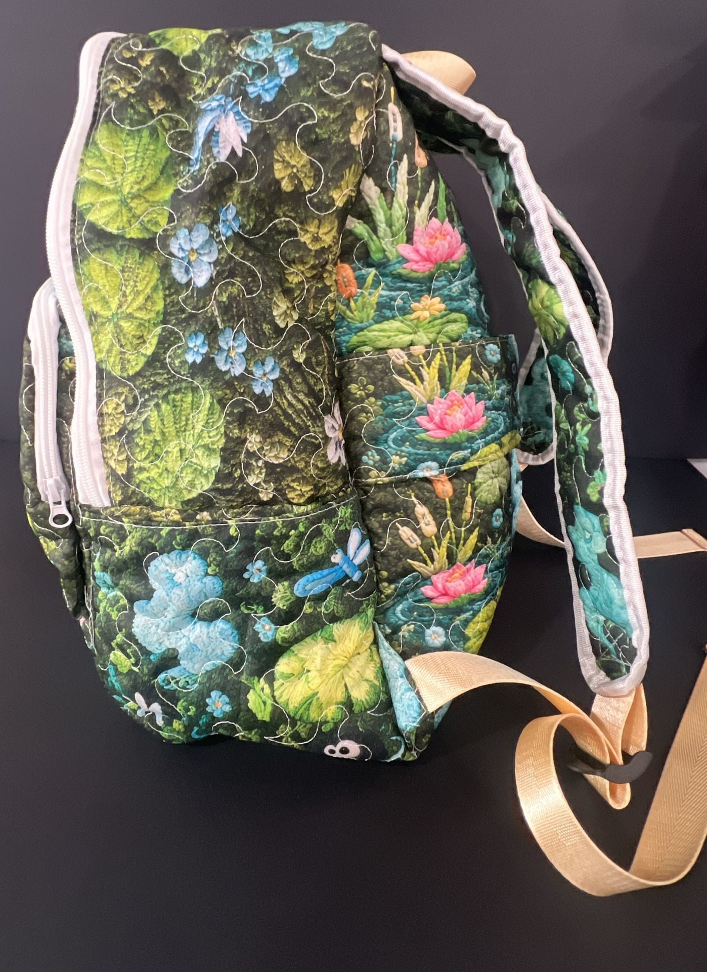 Cute Kawaii Frog Green Quilted lLilly Pad Pond Backpack 9