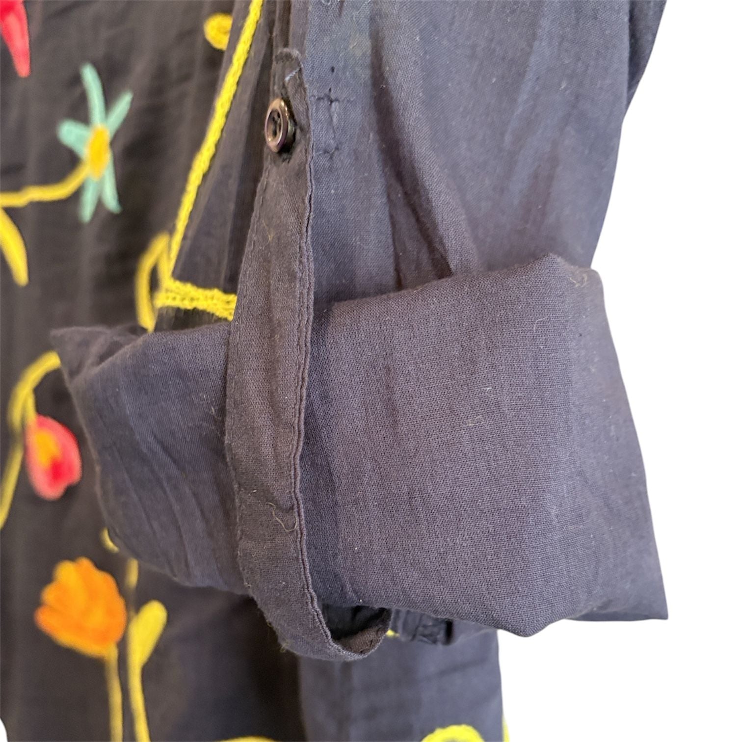 The Nu Vintage Floral Embroidered Lightweight Cotton Blouse Navy Size M  8