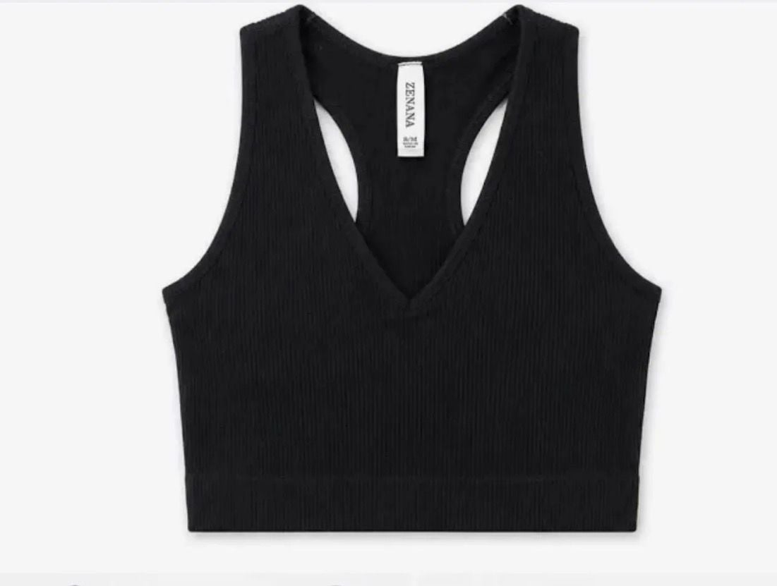 Zenana Ribbed Crop Racerback Tank Top Black 1