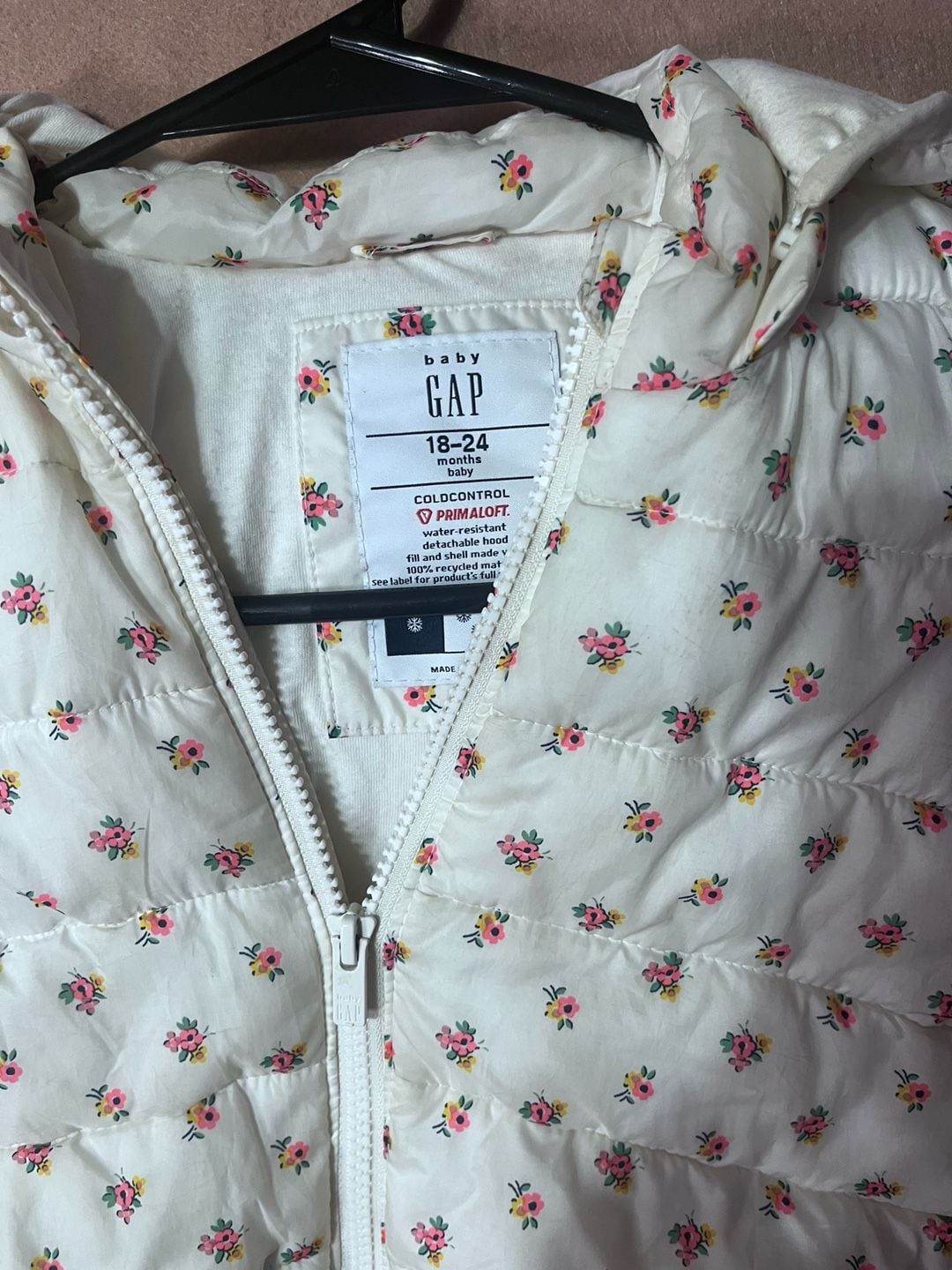 Baby Gap Floral Puffer Jacket 18-24 Months White Primaflo 3