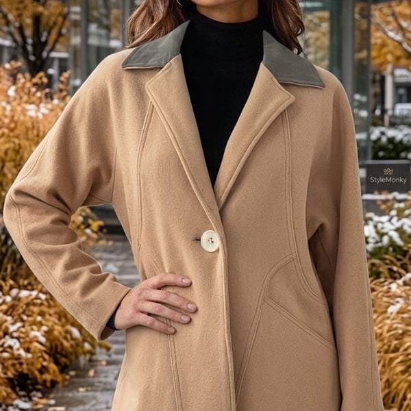 American Apparel Vintage Wool Coat Suede Collar Peach