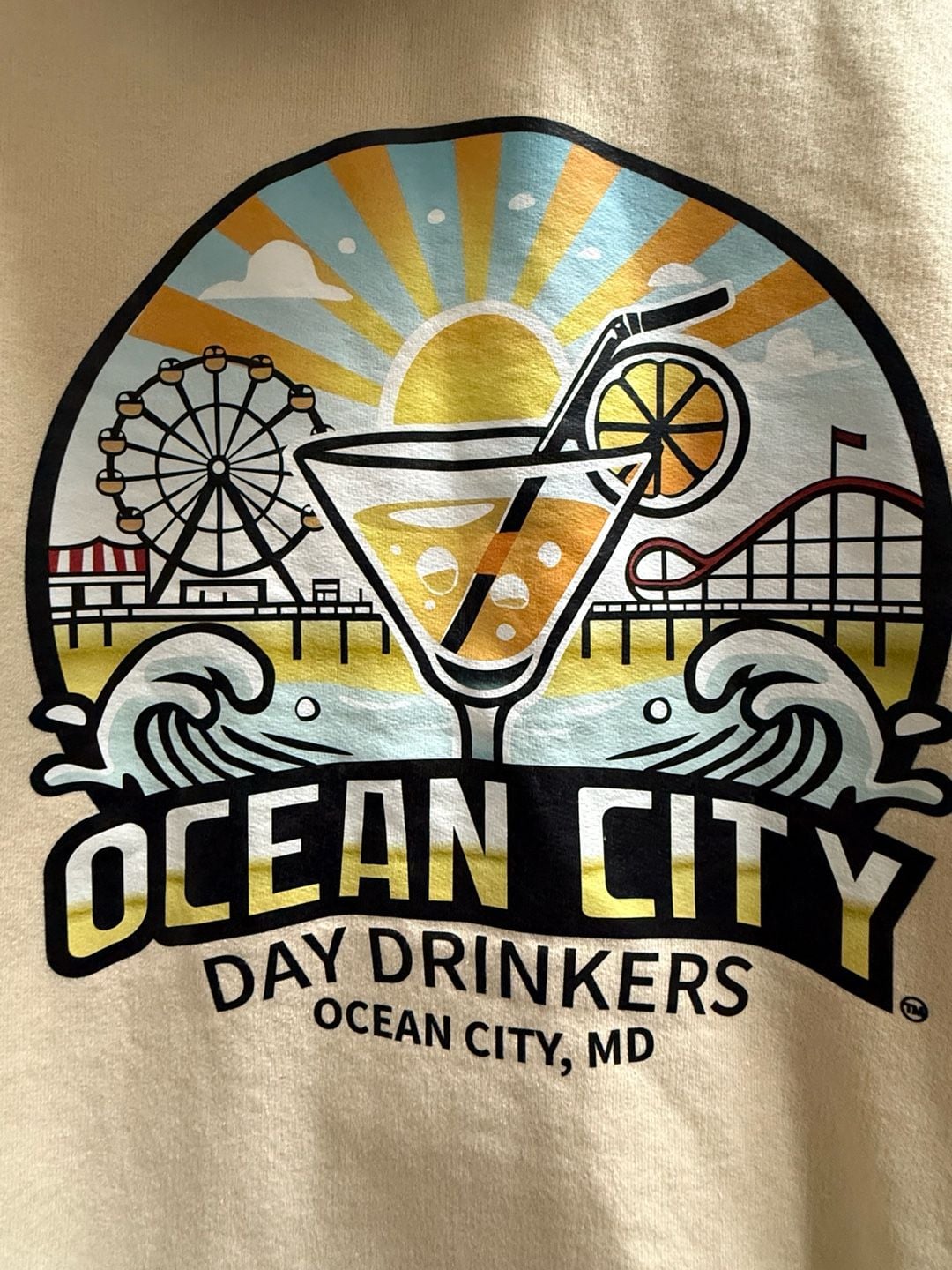 Ocean City Day Drinkers Size XL Cream Hoodie 2