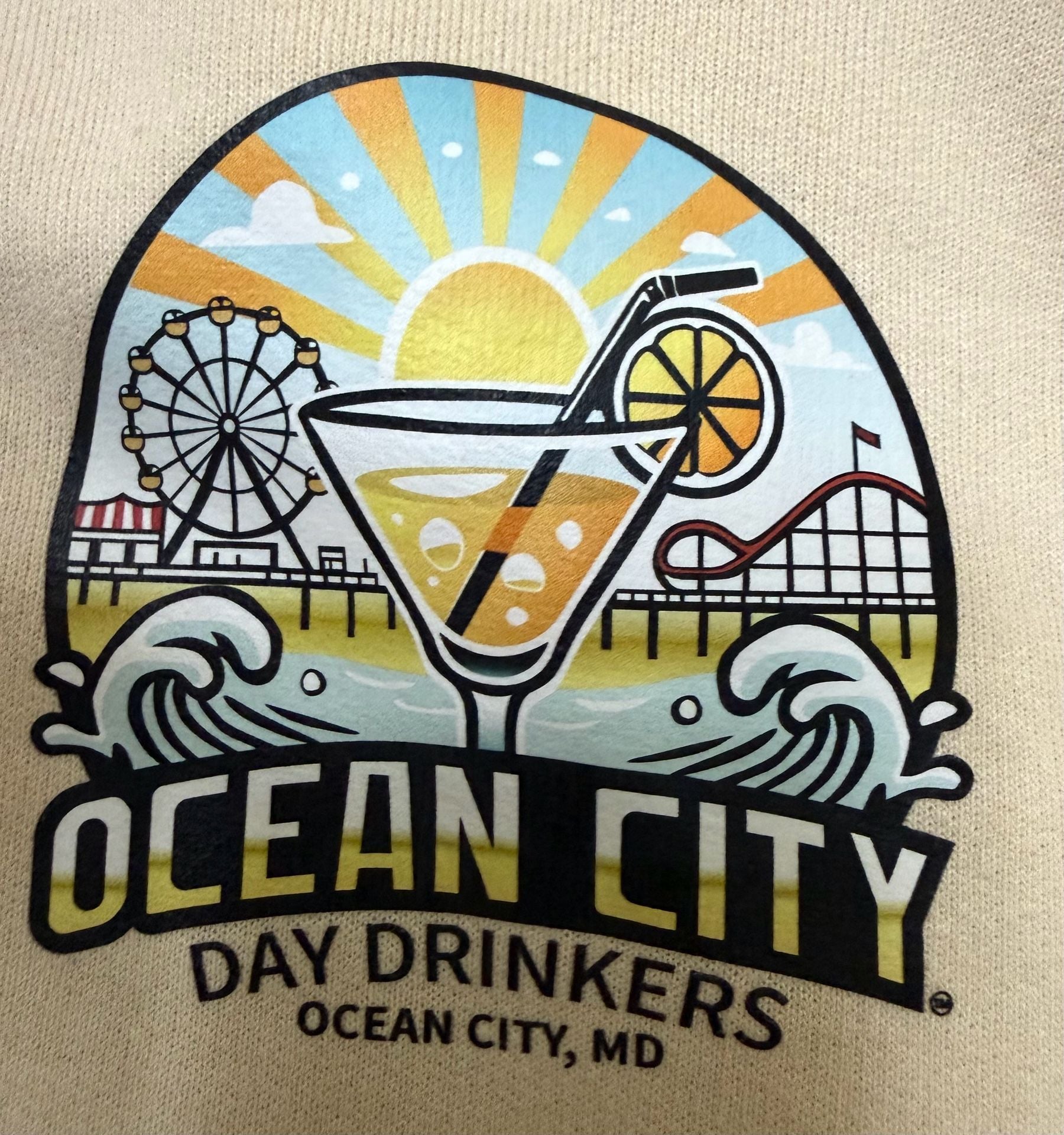 Ocean City Day Drinkers Size XL Cream Hoodie 6