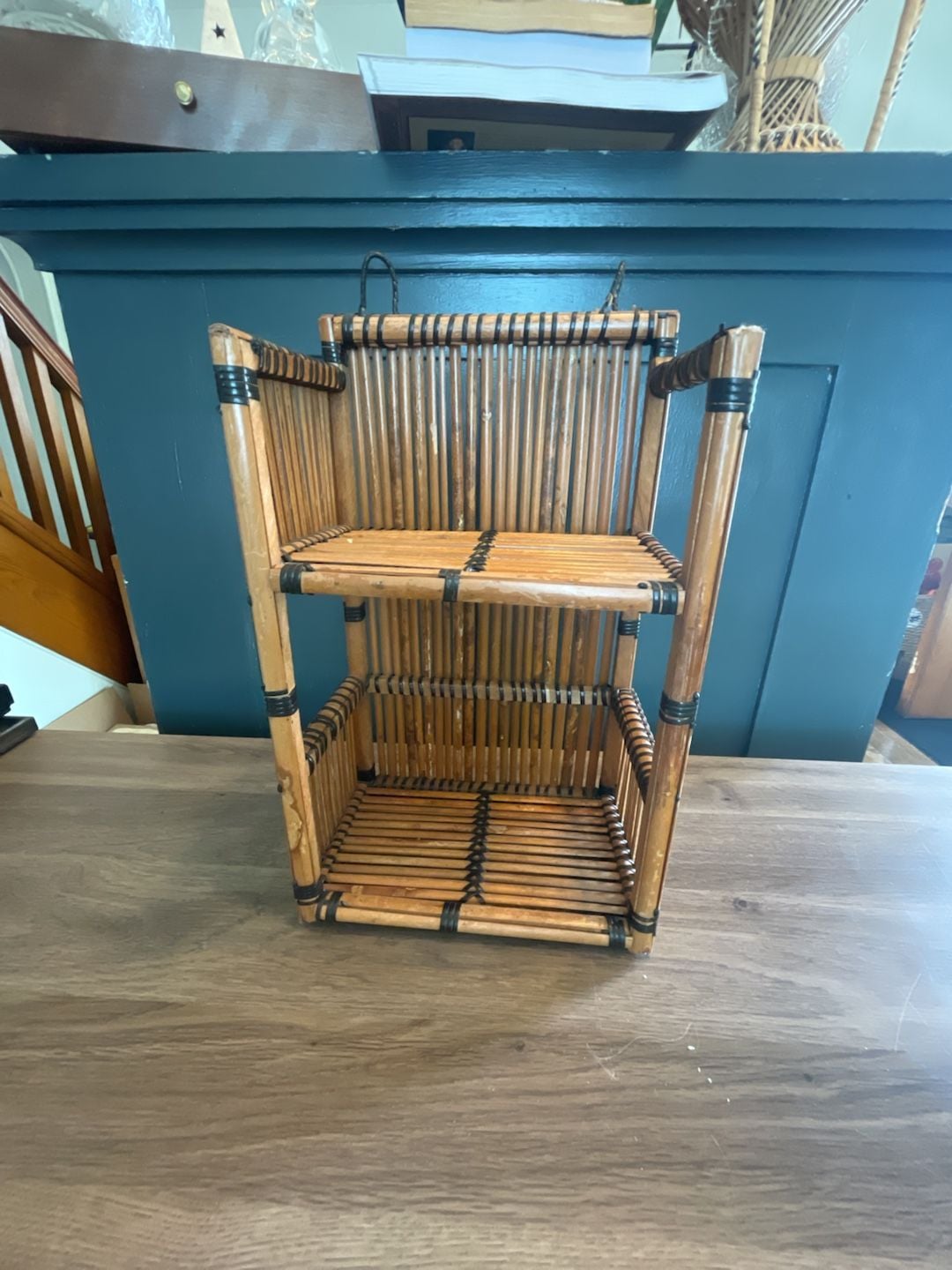 Vintage Bamboo Wall Shelf Etagere Two Tier 1