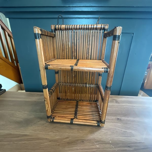 Vintage Bamboo Wall Shelf Etagere Two Tier