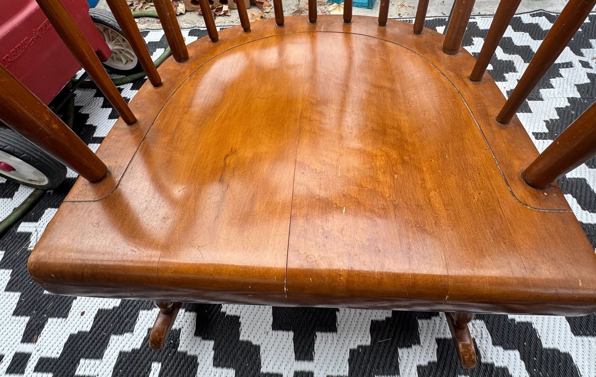 Vintage Tall Spindle Rocking Chair Blue Pattern Cushions 5