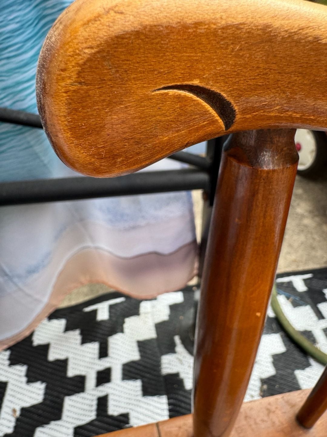 Vintage Tall Spindle Rocking Chair Blue Pattern Cushions 7
