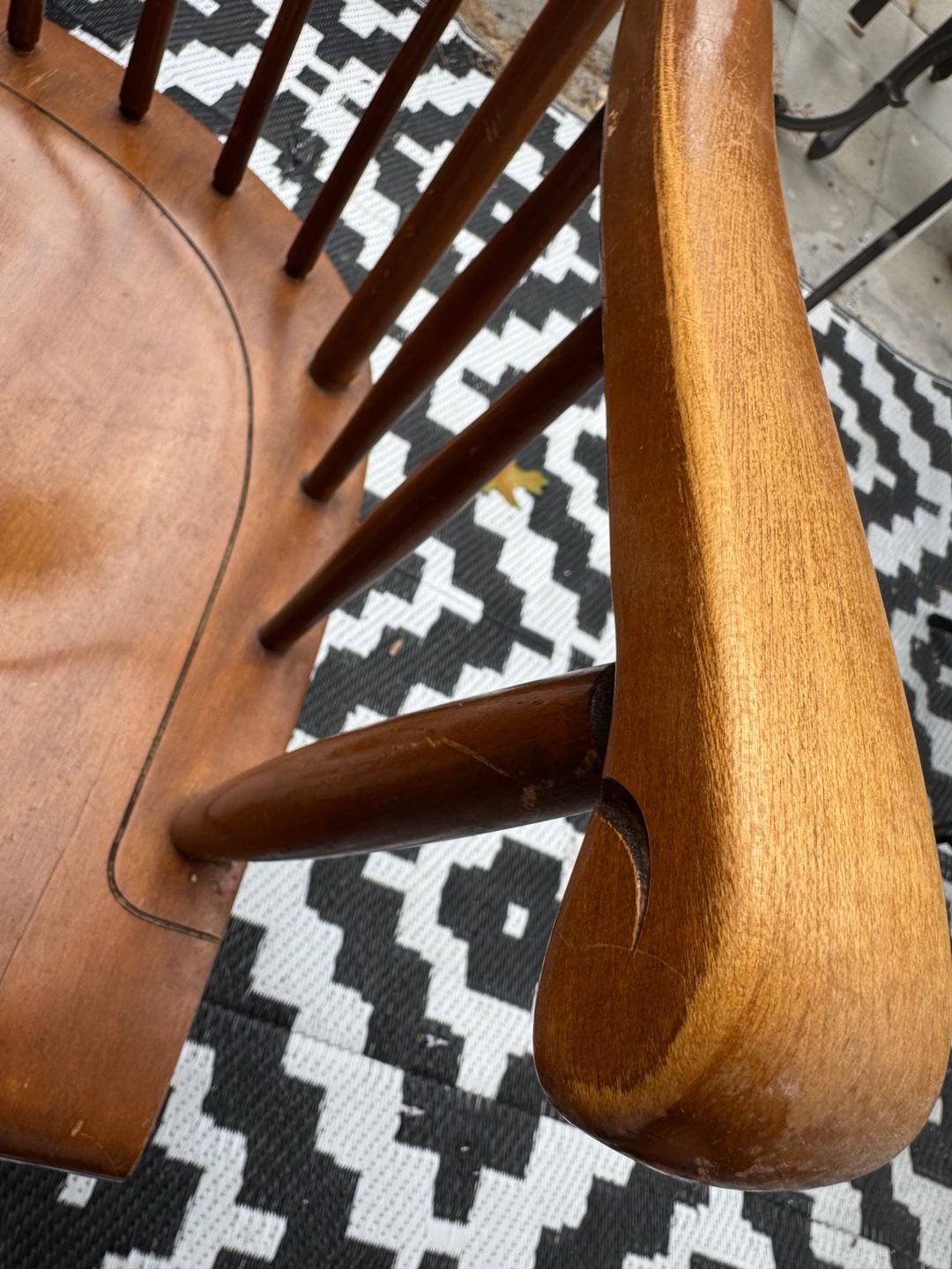 Vintage Tall Spindle Rocking Chair Blue Pattern Cushions 8