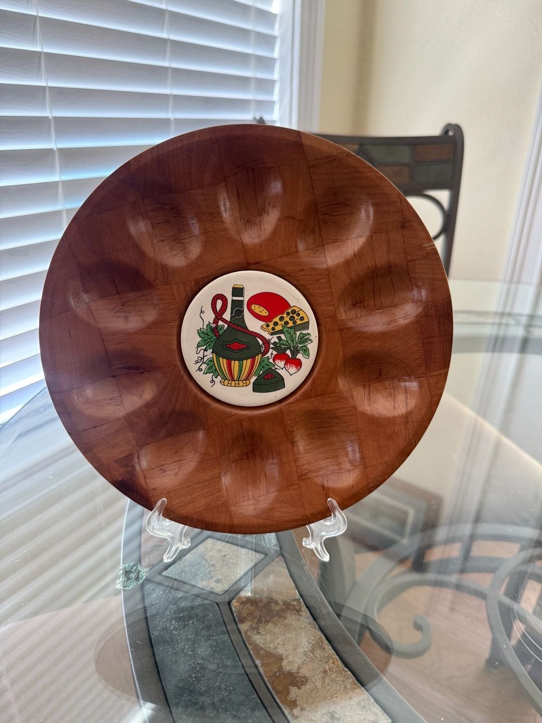 Wooden Deviled Egg Tray with Ceramic Insert 1
