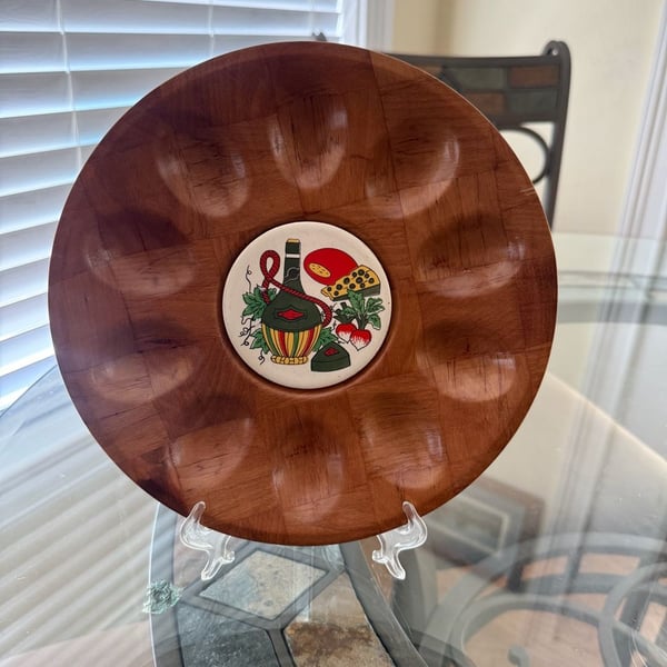 Wooden Deviled Egg Tray with Ceramic Insert