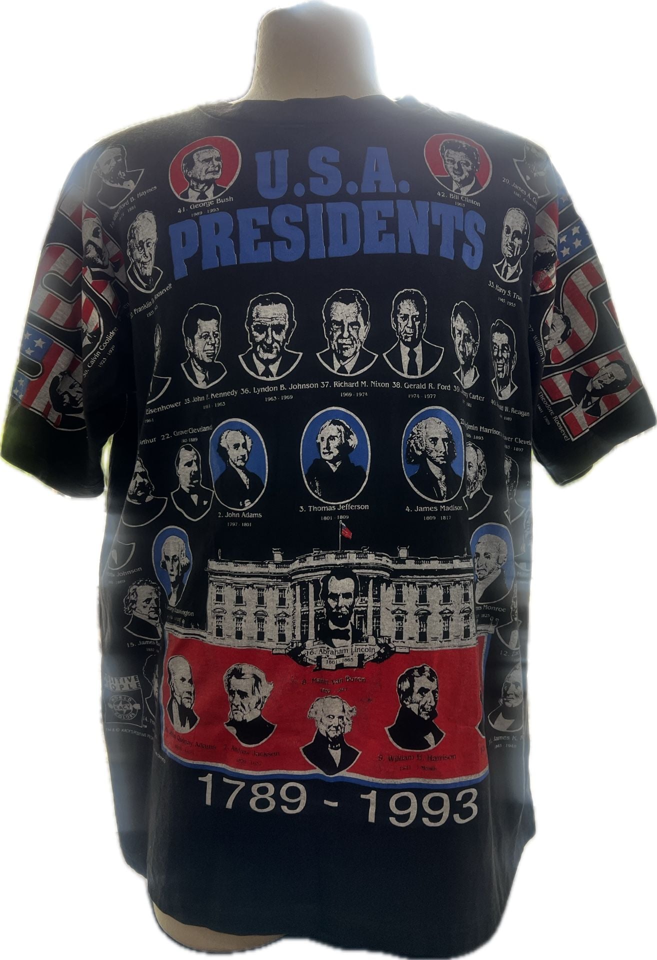 Rare Vintage 1993 Kacy USA Presidents Graphic Tee XL 2