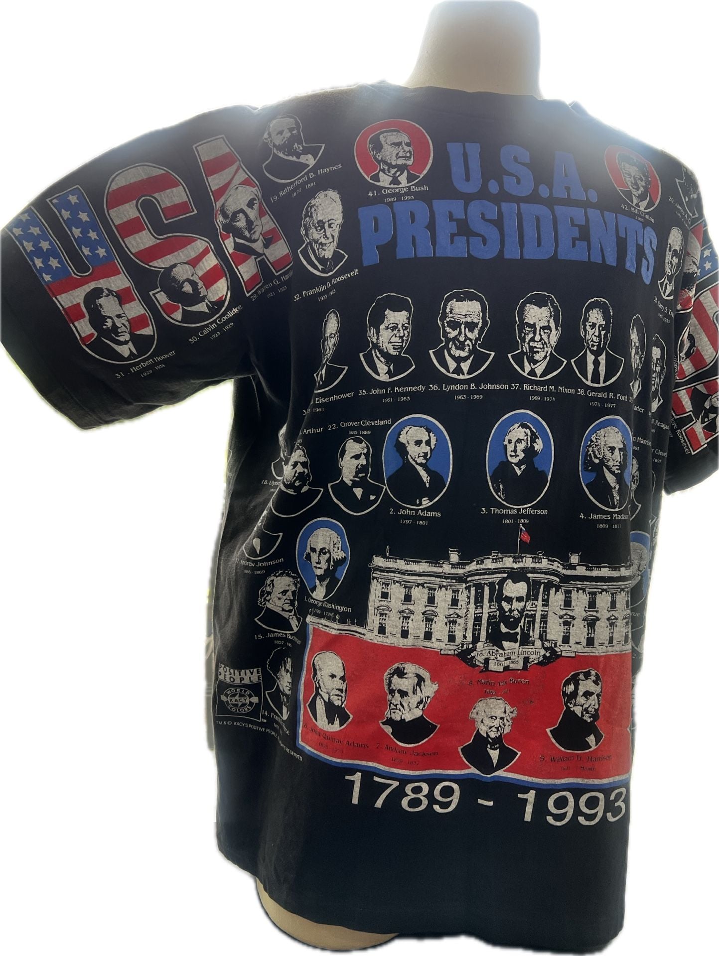 Rare Vintage 1993 Kacy USA Presidents Graphic Tee XL 3