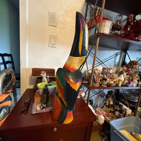 Handmade Carved Wood Toucan Sculpture Hand Painted Tropical Bird Folk Art
