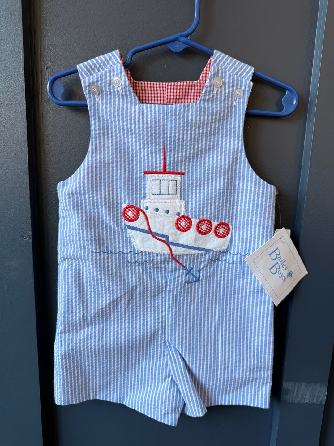 Bailey Boys Tug Your Boat Jon Jon Size 12M Seersucker 2