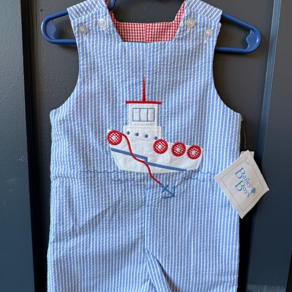 Bailey Boys Tug Your Boat Jon Jon Size 12M Seersucker