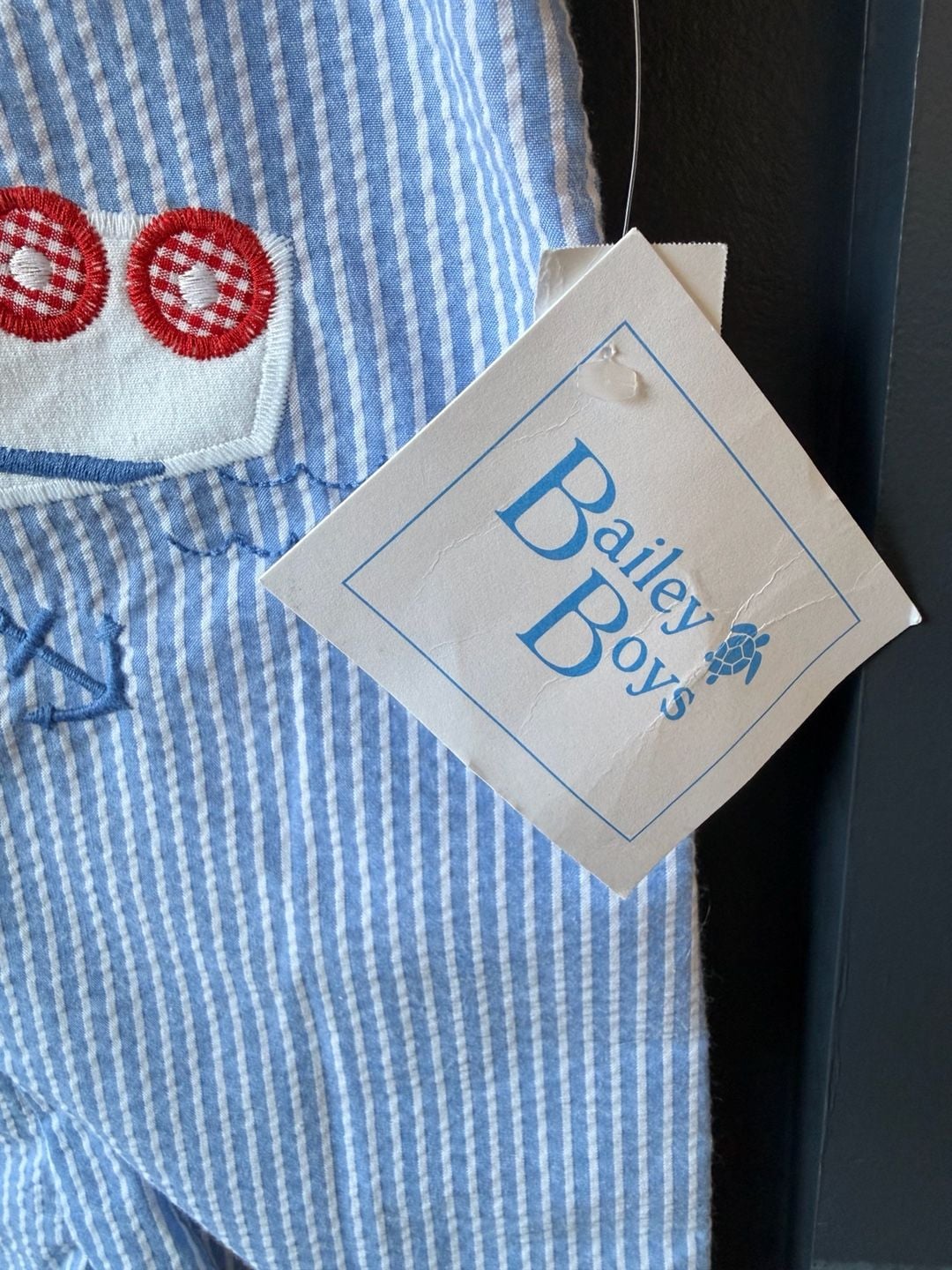 Bailey Boys Tug Your Boat Jon Jon Size 12M Seersucker 4