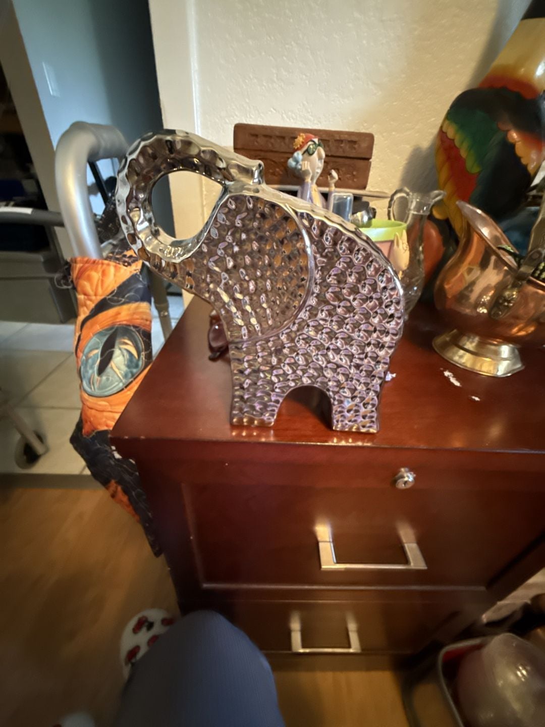 Torre & Tagus Hammered Silver Elephant Ceramic Decor Statue 1