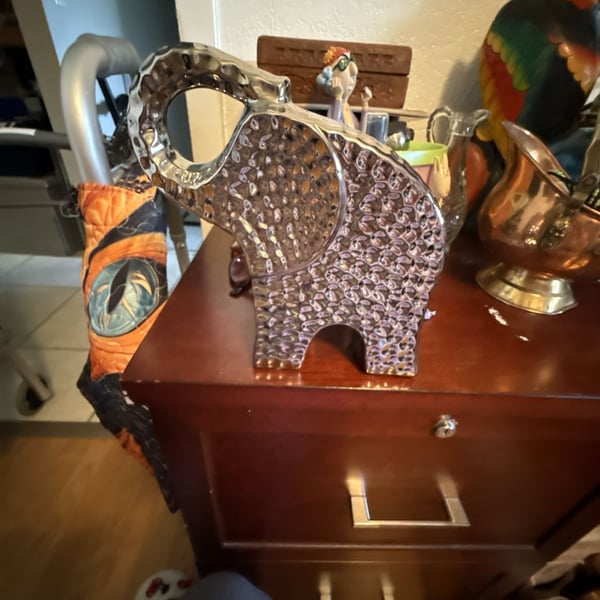 Torre & Tagus Hammered Silver Elephant Ceramic Decor Statue