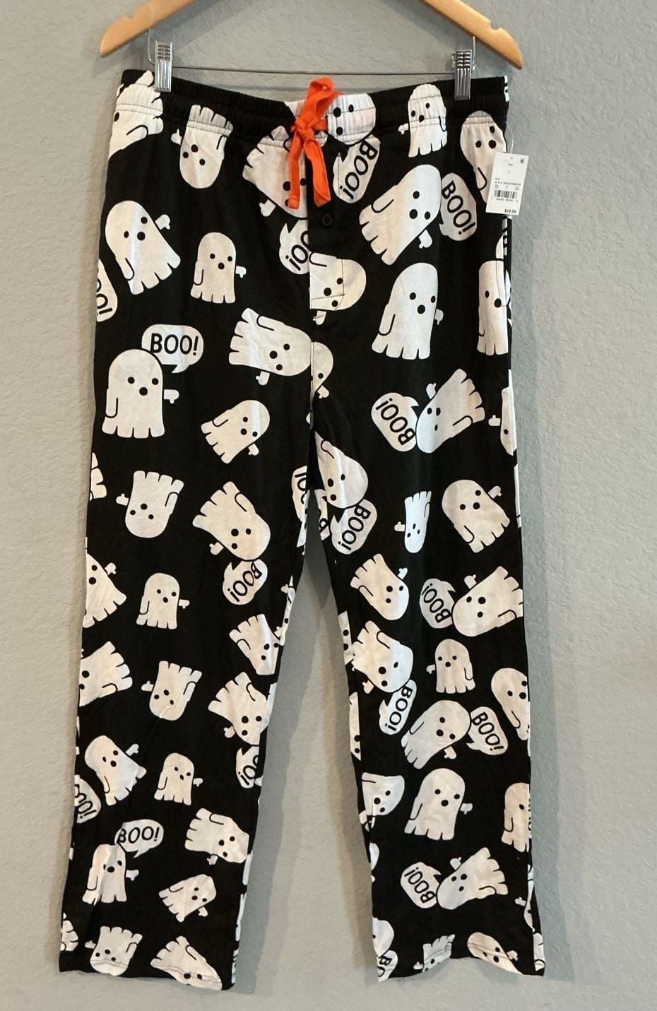 Unisex Halloween Bor Ghost Print Pajama Cotton Pants Size L Black White 2