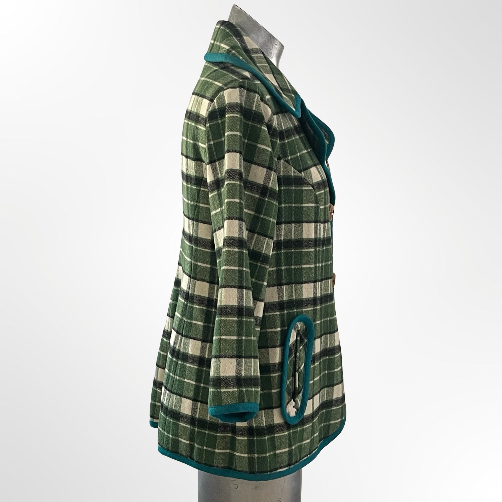 Tabitha Piper Plaid Jacket Size M Green Teal Trim Double Breasted 4