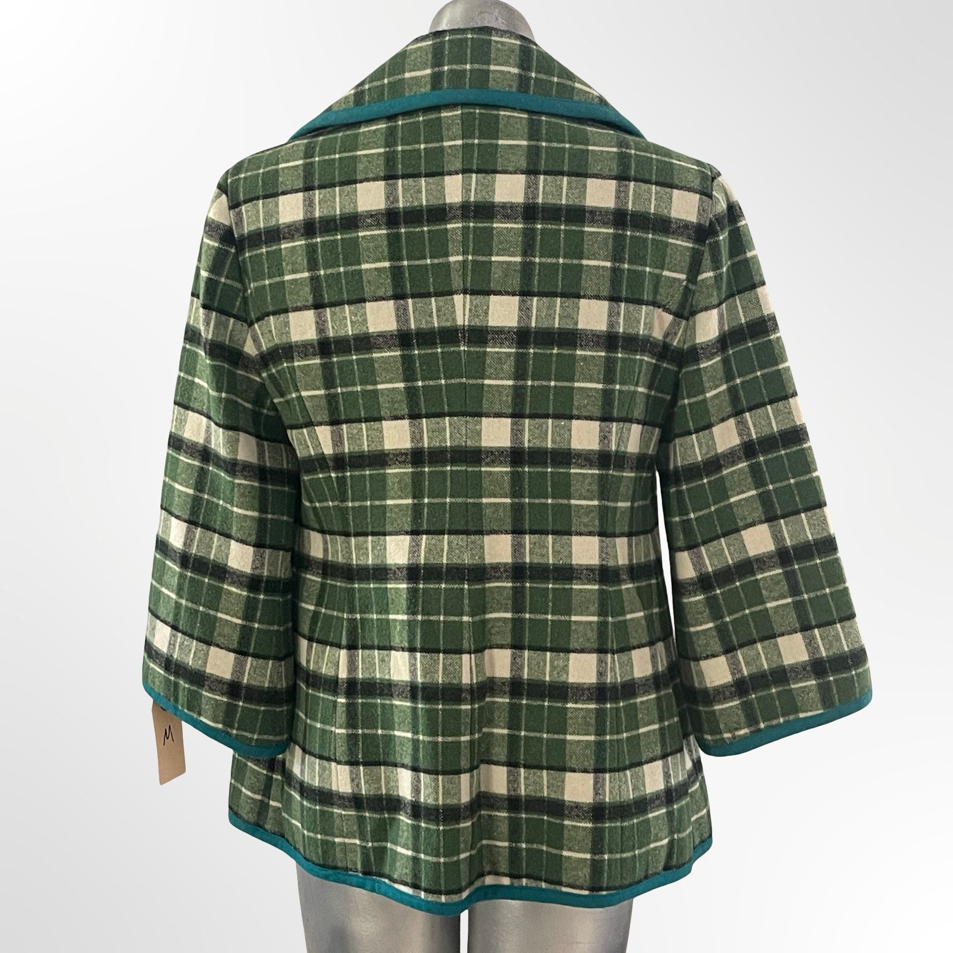 Tabitha Piper Plaid Jacket Size M Green Teal Trim Double Breasted 5