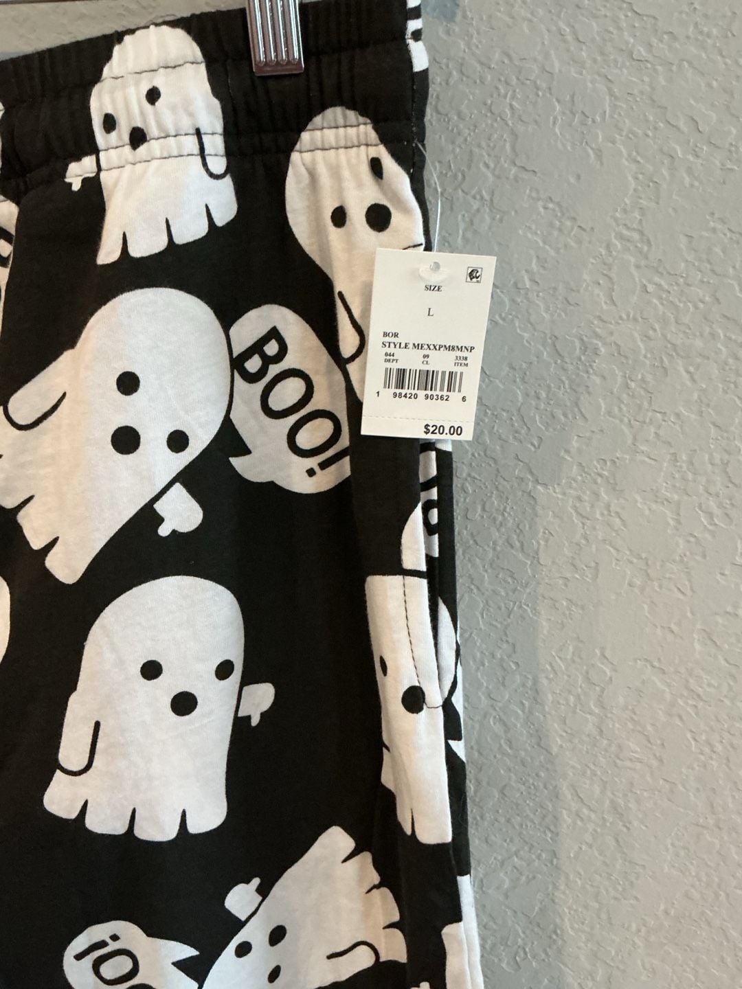 Unisex Halloween Bor Ghost Print Pajama Cotton Pants Size L Black White 3