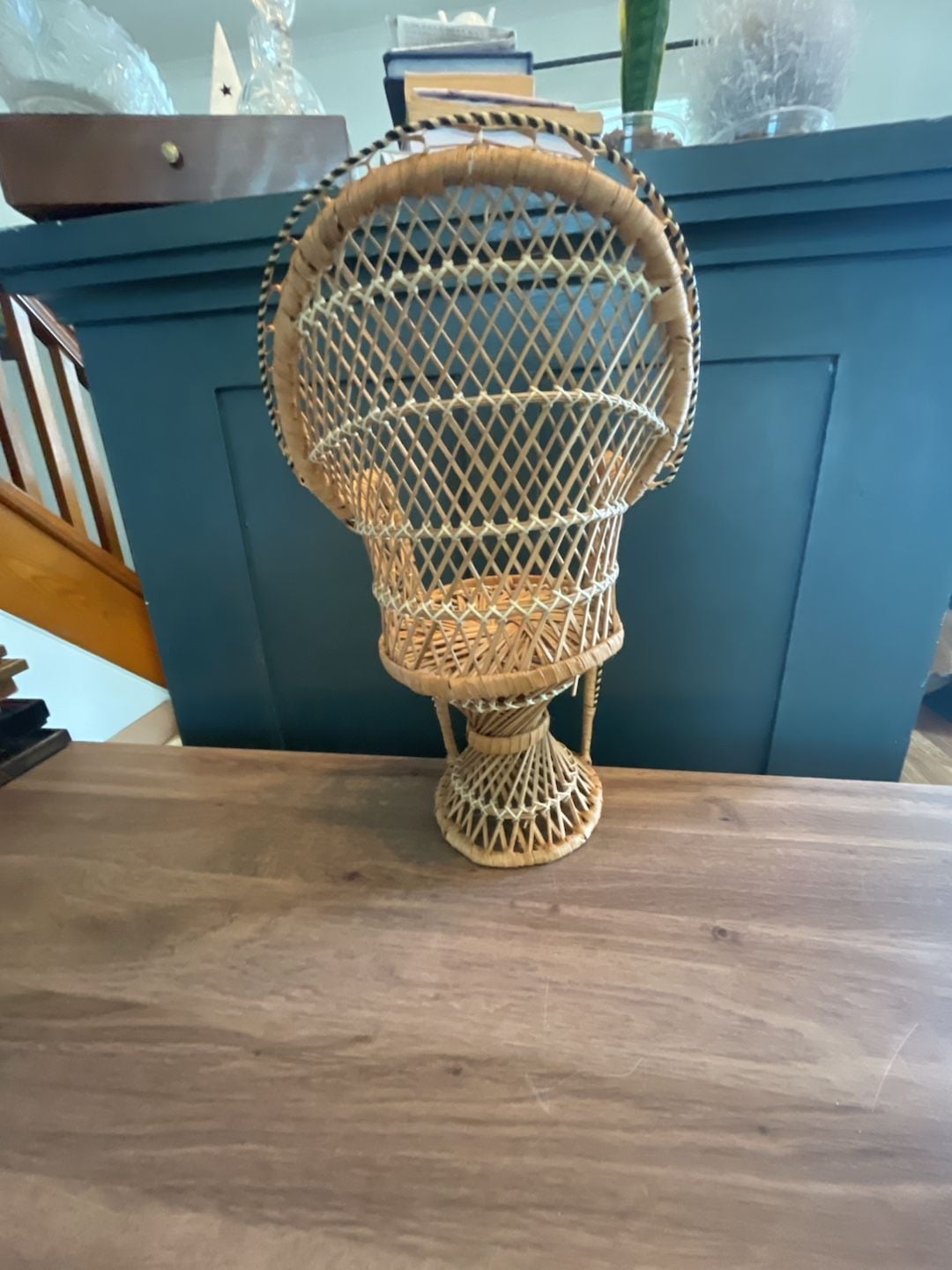 Vintage Boho Wicker Rattan Mini Peacock Chair Plant Stand, Doll Chair 4