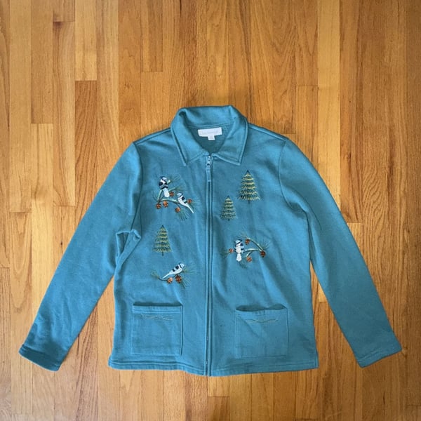 Breckenridge M Sweatshirt Full Zip Appliqué Trees Teal Autumn Teachercore