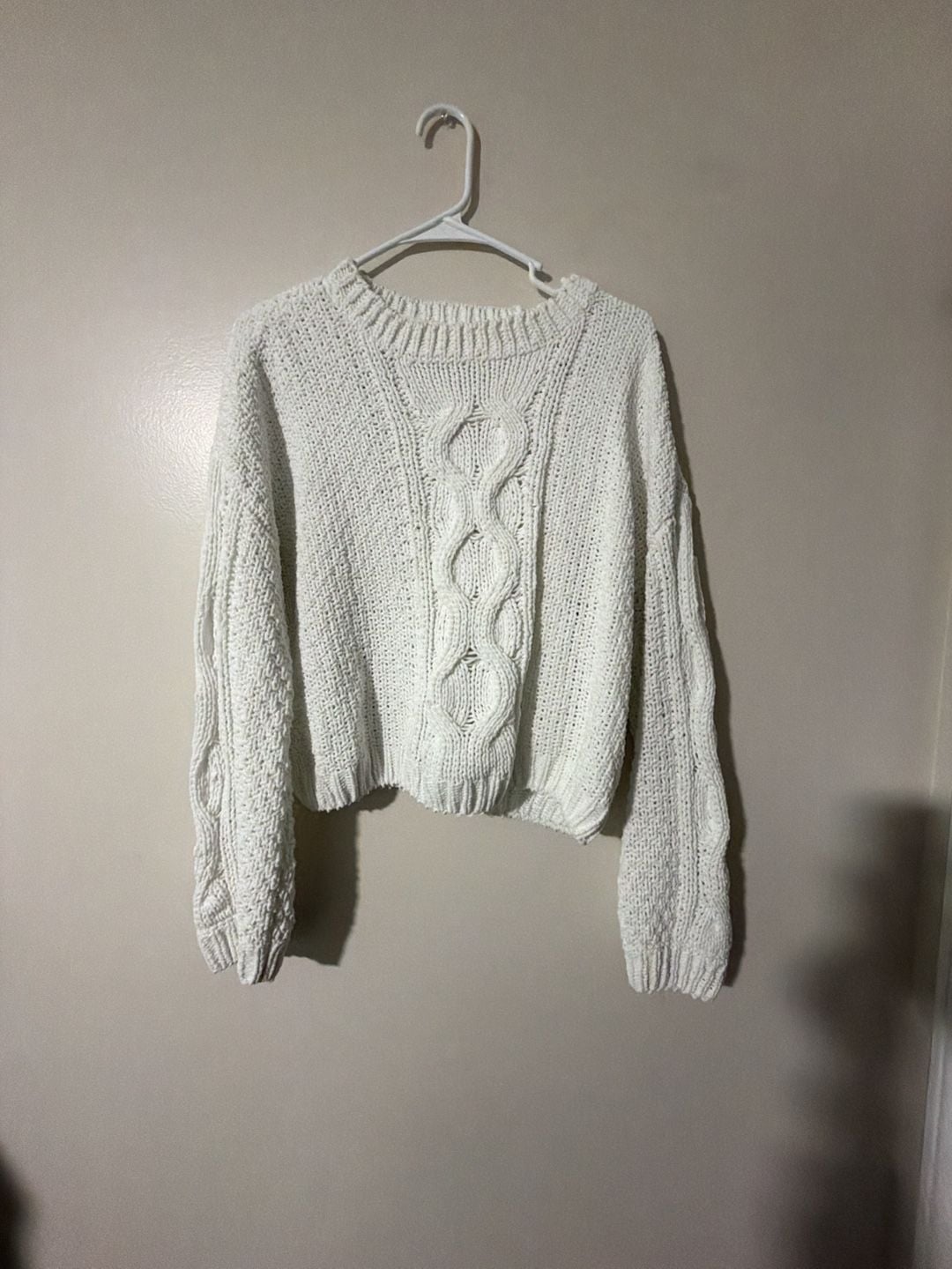 Garage White Cable Knit Cropped Sweater Size P/S 2